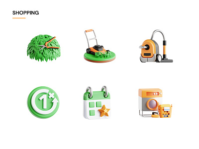 Shopping 3D Icons 3d 3d blender 3d icons 3d modelling b3d blender3d bush trimming icon icons illustration mower purchase shopping subscription vacuum cleaner washing machine