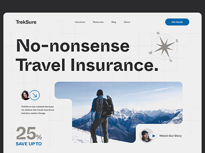 TrekSure - Travel Insurance Company Website clean design hill insurance landing page marketing minimal modern travel ui uiux ux visual webdesign website