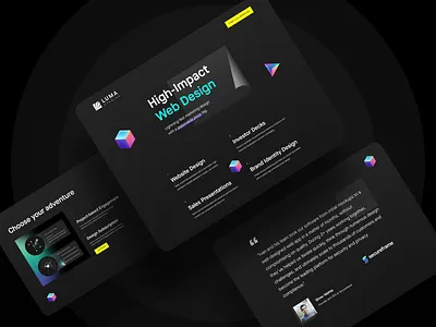Luma Studios Website 3d clean dark dark website flat illustration landing page minimal services testimonial typography ui ux webdesign yellow button