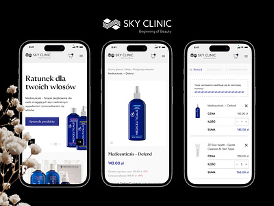 Sky Clinic - redesign of a responsive website aesthetic medicine beautyclinic branding checkout cosmetics design ecommerce figma graphic design illustration logo minimalism mobile productcard redesign responsiveweb ui