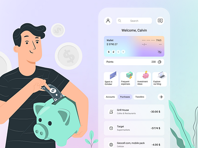 Banking App Homepage Design app bank bank app design figma gradient illustration neomorphism ui uiux uiux design ux web design