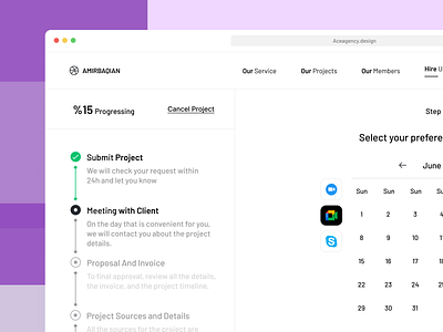 Meeting Page - Agency Website agency app calendar calendly contact dashboard design form google meet hire meeting menu minimal portfolio process skype ui website work flow