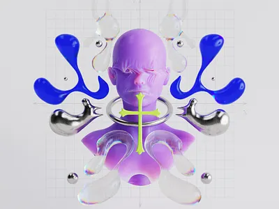 Blind 3d art blind character connection cross humanity illustration poster