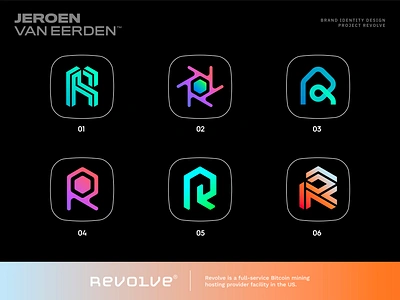 Revolve - Logo Design Concepts bitcoin brand identity design branding creative logo crypto cryptocurrency data energy gradient logo green host lettermark logo logo symbol mining monogram solar tech technology wind