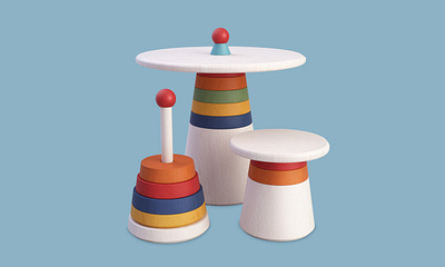 Pinocchio 3d chair children color furniture graphic design industrial design kids modular montessori product design render table toy wooden