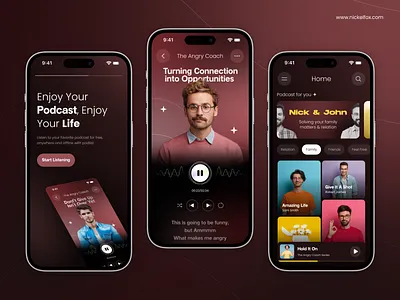 Podcast App app application coach coaching dark dark mode education gradients learning listen lyrics mobile module music music player pause play player podcast ui