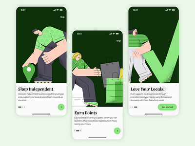 Onboarding Steps • Push PWA business cartoon community directory figma illustrations local mockup offers onboarding process product design screens steps ui ux