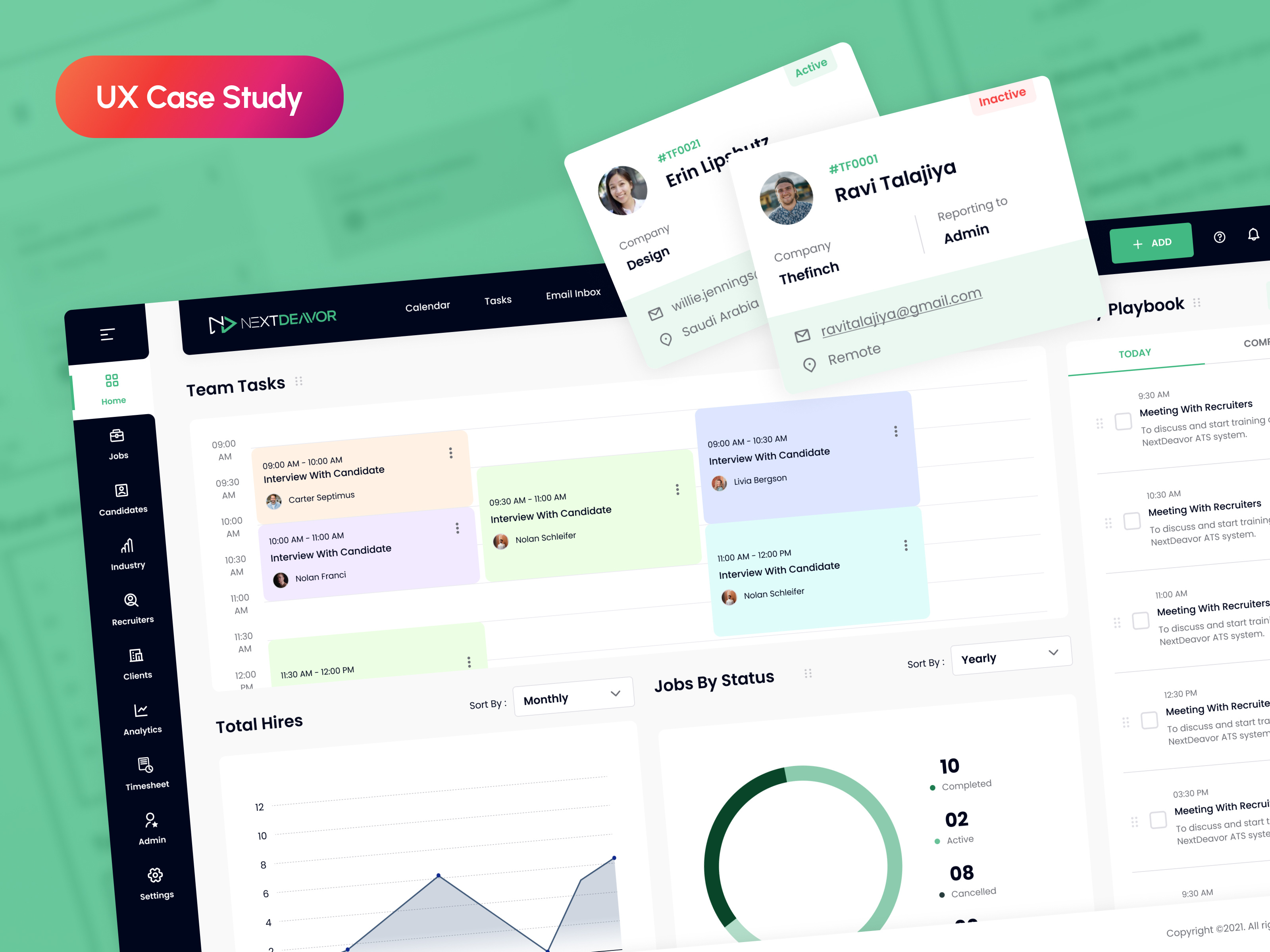 Elevating the Recruitment Experience with Nextdeavor candidate module dashboard hrms human resource management interview planning recruiter time management saas saas design software as service task management ui ux web app