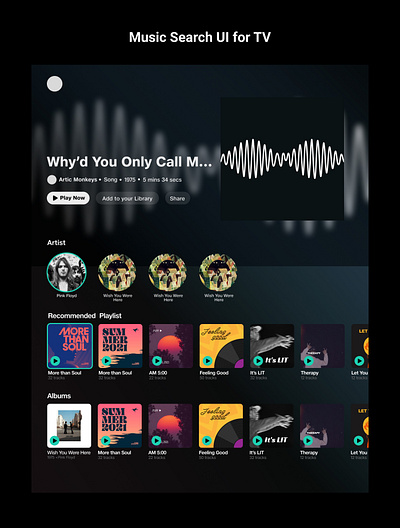 Music Search UI for TV design ui ux