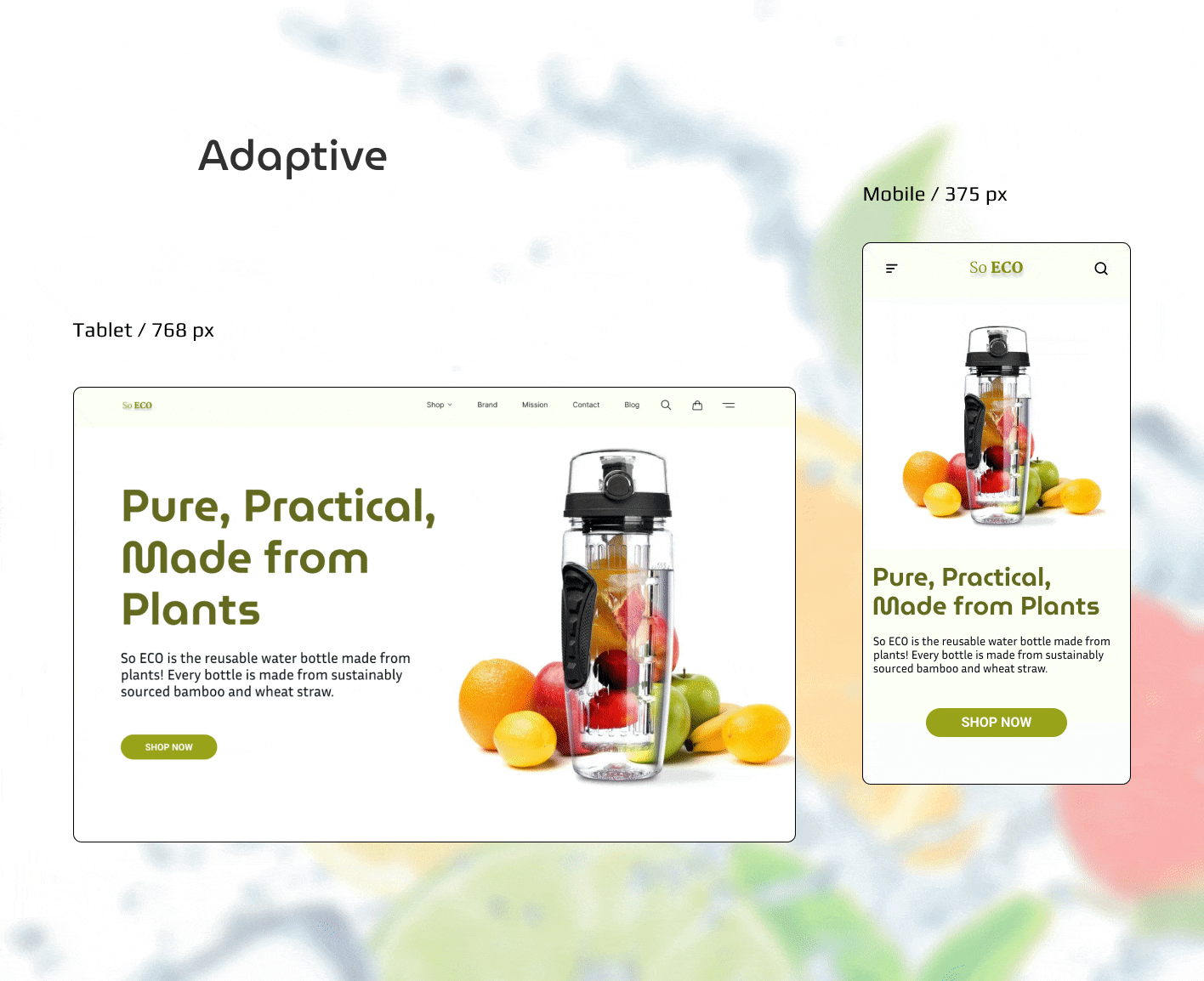 Adaptive for Landing PAGE - ECO water bottles design graphic design landing page ui ux