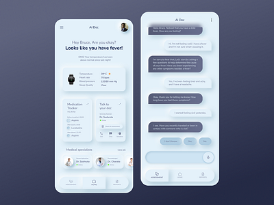AI Doctor - Mobile App Concept ai chat gpt doctor health neumorphism pradspective pradyumna product design ui user experience design user interface design ux