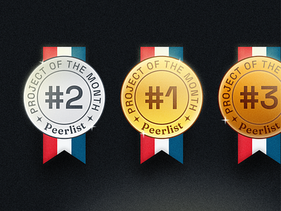Project of the Month Badges - Peerlist Project Spotlight badges gradients graphic design illustration medals metals noise