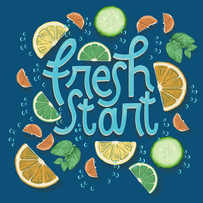 Fresh start citrus design fresh hand lettering handdrawn illustration procreate