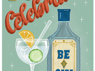 Celebration Gin celebration design greetings card hand lettering illustration procreate pun vintage