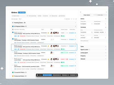 Tonomo: Dashboard orders automated scheduling crm dashboard management photography crm project management real estate saas self service booking teamwork tonomo ui ux web web app web design website