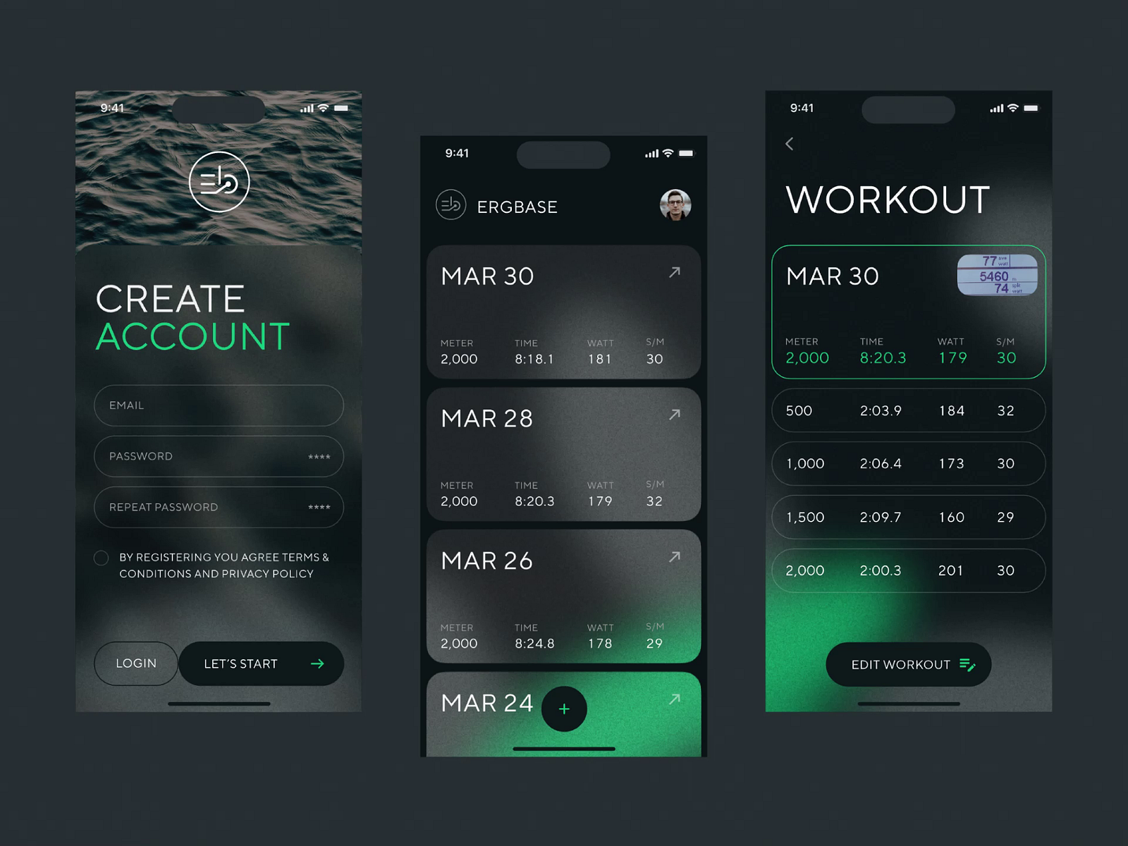 Ergbase Rowing Machine Workout App by Sergey Filkov on Dribbble