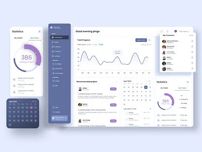 Freelancing Dashboard analysis analysis chart blue calendar chart dashboard freelancer friends list list lite mode panel pie chart purple sidebar typography