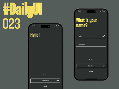 #DailyUI 023 - Onboarding 023 app continue daily ui dailyui dailyui023 design figma font name onboard onboarding thunder ui yellow