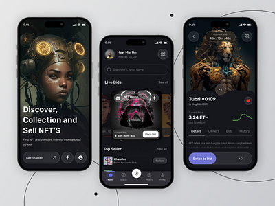 NFT Marketplace Mobile App android androidappdesign app design fiverr freelacerdesigner freelancer iosdesign marketplace mobileappdesign nft nftdesign nftmarketplace typography ui uiuxdesign upwork ux uxdesign