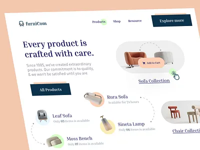 FurniCom Furniture eCommerce website UI Design app icon app logo branding clean ui ecommerce furniture furniture shop furniture store landing page logo modern furniture online shopping quality product traditional furniture ui ux design web design web ui design website design website ui