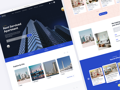 Real Estate Landing Page apartment blue booking clean dubai home modern pink property real estate real estate landing real estate listings rent renting room searching service traveling ui website