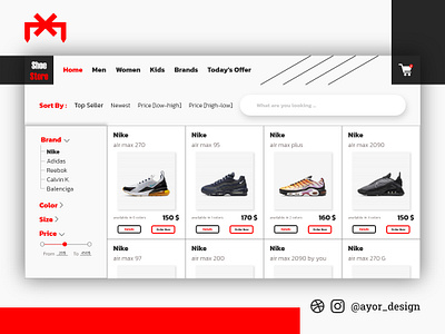 Shoe Store Concept UI branding buy buying concept concept ui graphic design landing page red shoe shop shoping store ui uiux ux white