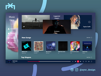 Music Here Concept UI blue branding concept design graphic design landing page music music player online player song ui uiux ux