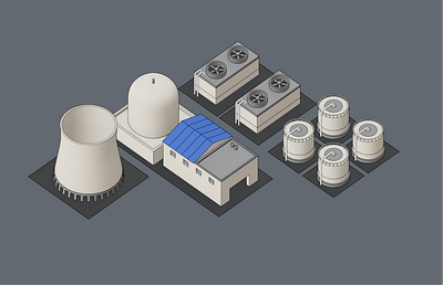 Nuclear Ways 3d buildings cartoon game illustration isometric model