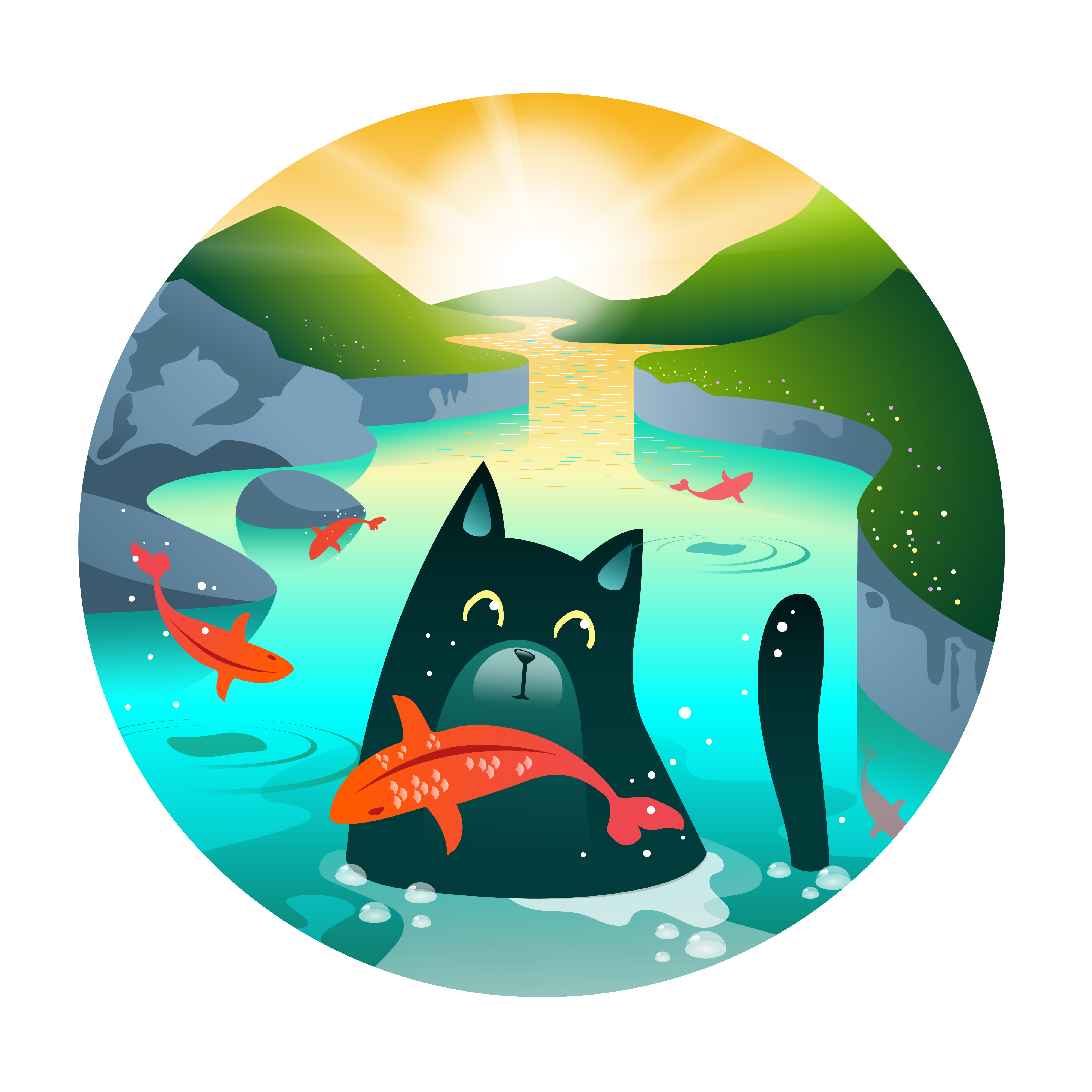 Fish and cat branding graphic design icon ill illustration vector