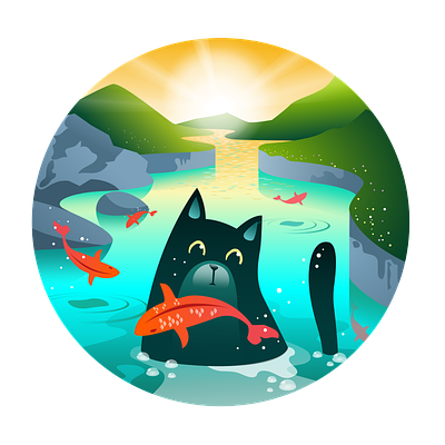 Fish and cat branding graphic design icon ill illustration vector