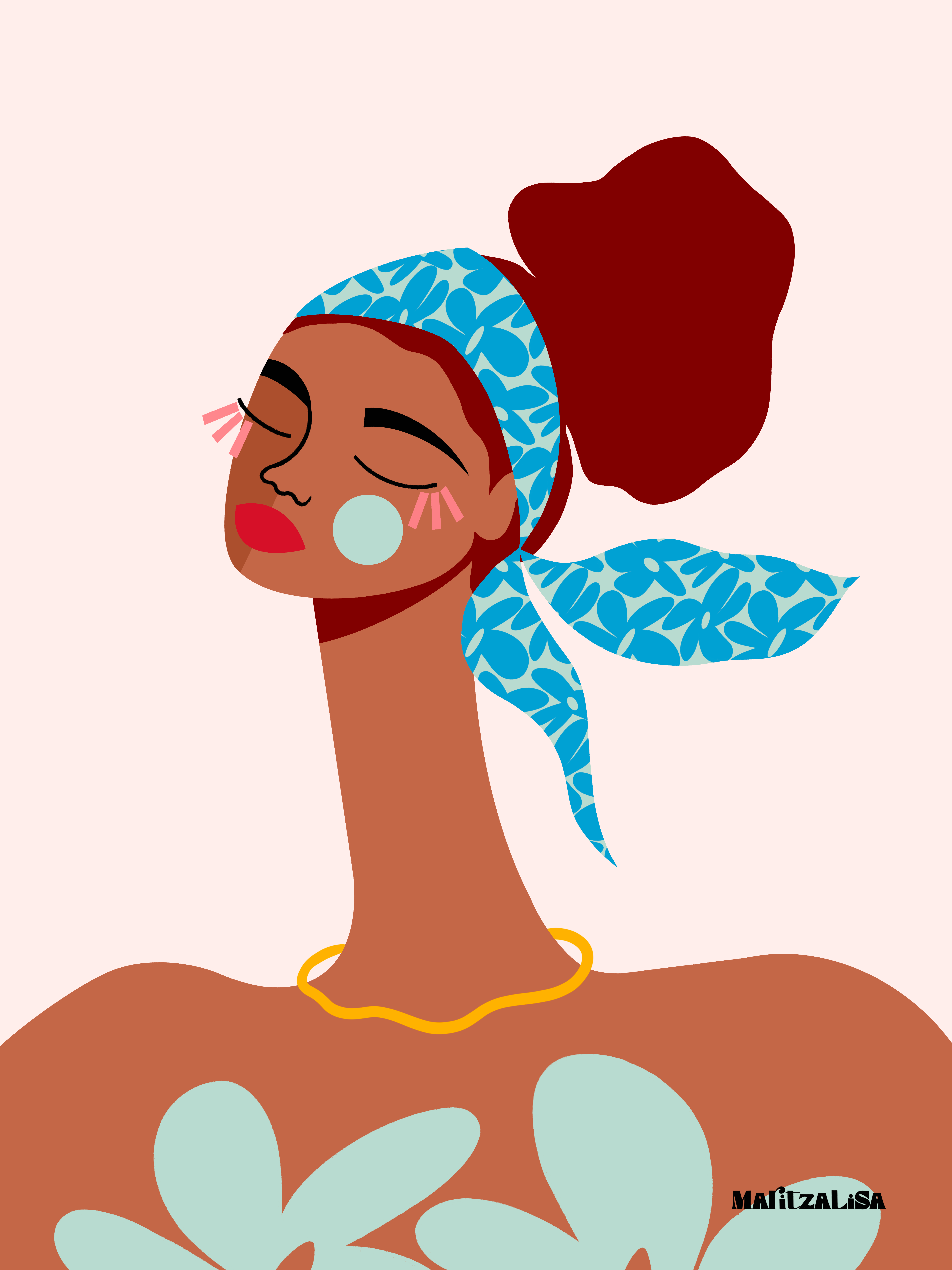 Spring Breeze abstract art black artist black woman boho character character design design digital art digital illustration graphic design illustration maritza lisa pink procreate procreate app procreate illiustration scarf spring stylized