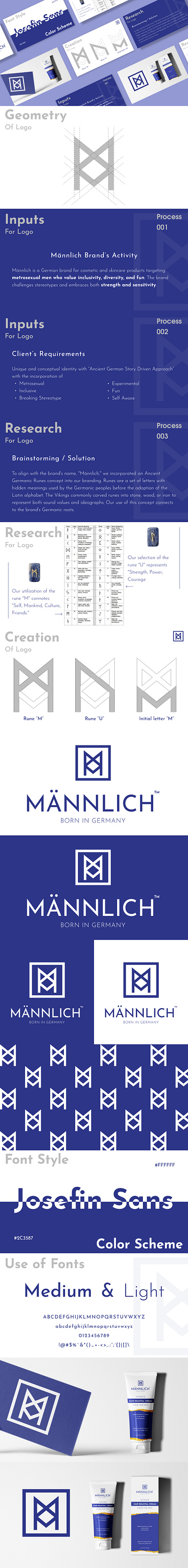 Mannlich - Brand Identity Design ancient blue brand brand identity branding cosmetic design flat german icon identity illustration logo logo design logotype masculine minimal mockup skin care typography