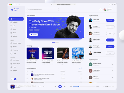 Podcast City app design minimal podcast trevor ui uiux ux webapp