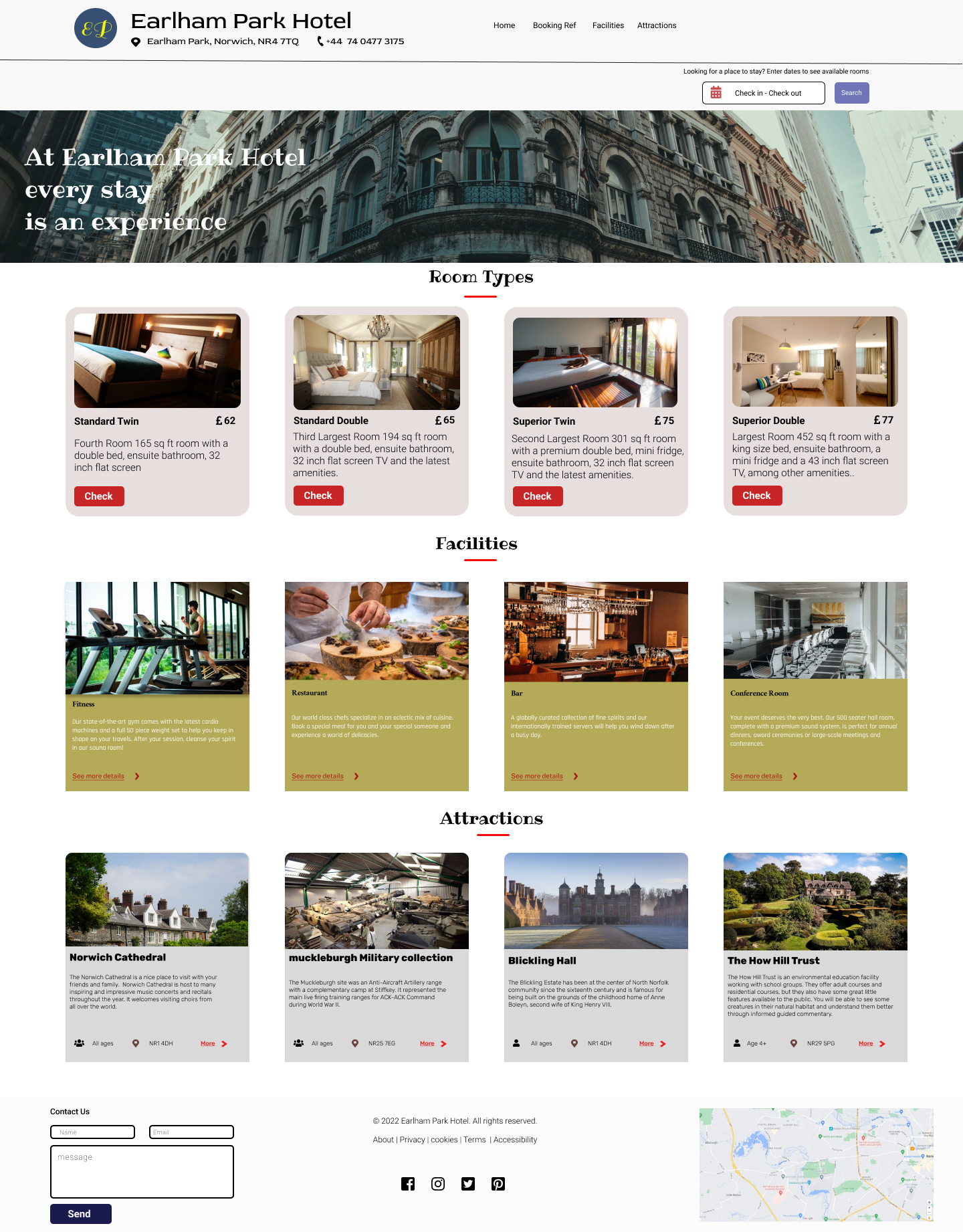 Example of Earlham Park Hotel UI Design Concept