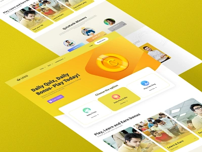 Trivia, Quiz Landing Page, Yellow attractive engaging hero hero page land leaderboard play play to earn quiz website quiz website uiux trivia trivia app trivia landing page uxui uxui landing web website