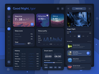 Sleep App | Dashboard 2023 alarm app concept dashboard design health healthcare interface moon night sleep sleep app statistics tracker tracking ui ux visual web welness