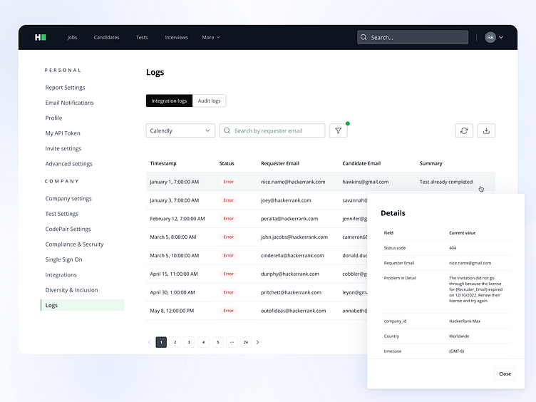 Logs page design by HackerRank on Dribbble