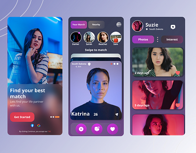 Dating App app appdesign best branding darkui dating mobiledesign neon design ui uidesign ux