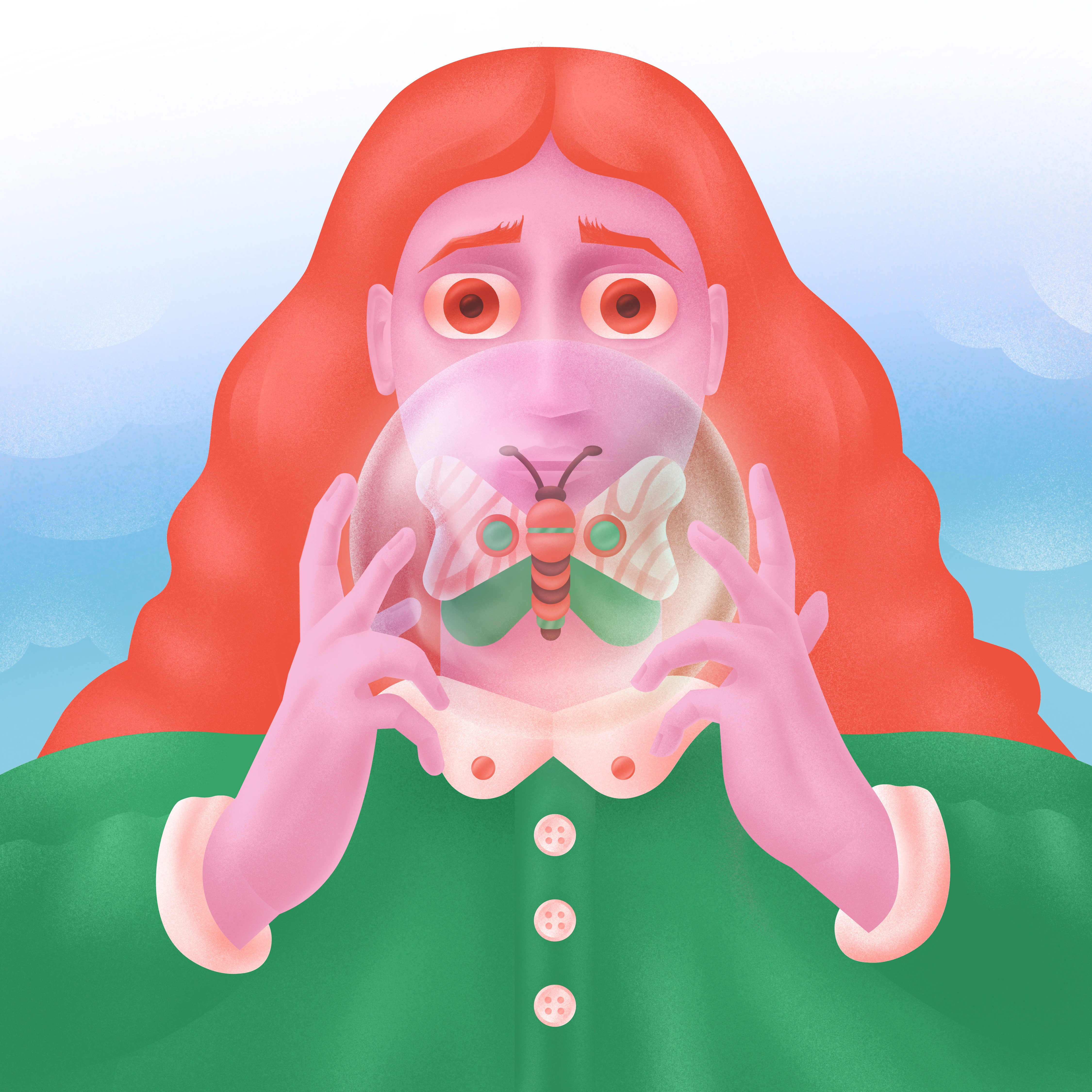Beyond the Veil ✨🔮🦋 adobe butterfly colorful crystal ball digitalart editorial gradient grain illustration illustrator magazine oracle portrait procreate prophecy seer shading vector witch