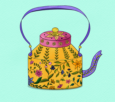 Floral tea pot illustration