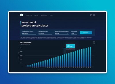 Investment calculator - Daily UI 004 004 bar chart calculator daily ui daily ui 004 dark dark ui gradient graph investment ui ux