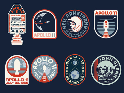 Apollo 11 Badge Set apollo 11 badge badge set design illustration logo nasa design nasa logo patch retro space badge space logo space patch vintage