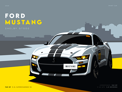 Ford Mustang Shelby GT500 Poster cars clean design flat illustration mustang poster vector