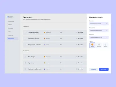 Admin demand list : DEmanda app buttons dashboard forms interface sidebar ui uxui web design