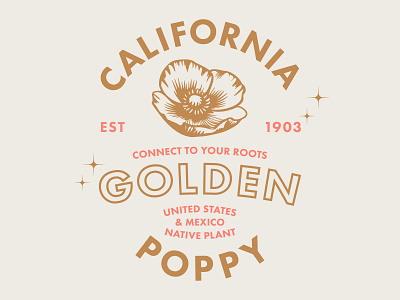 Golden Poppy adobe adobe illustrator badge branding california design flower futua golden illustration illustrator lockup logo poppy stars type typography vector