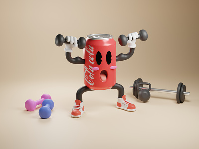 Cola Cola Club 3D Illustration 3d blender cola design dumbbell fitness gym illustration