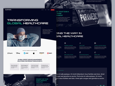 Healthcare service for entertainment industry - website design dark branding healthcare marketing site moody paramedic site