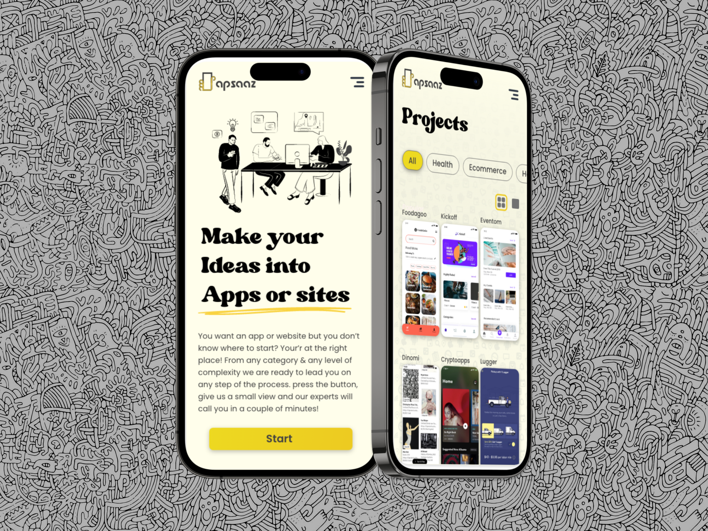 From idea to app app builder branding doodle fun idea illustration simple