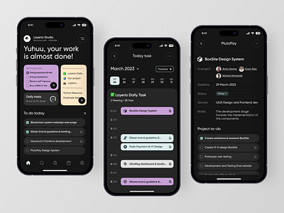 PrioriTask - Productivity Mobile App ✅ clean collaboration dark management mobile app mobile application notion organize productivity project management saas task list task management task manager todo ui user interface ux work list