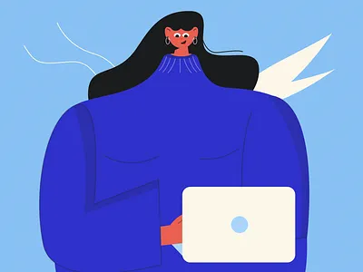 Wired In: A Day in the Life of a Digital Nomad | Illustration blue creative workspace design community digital art digital illustration digital nomad flat illustration freelance girl girl working graphic design illustration inspiration laptop productivity remote work technology uiux vector work from anywhere